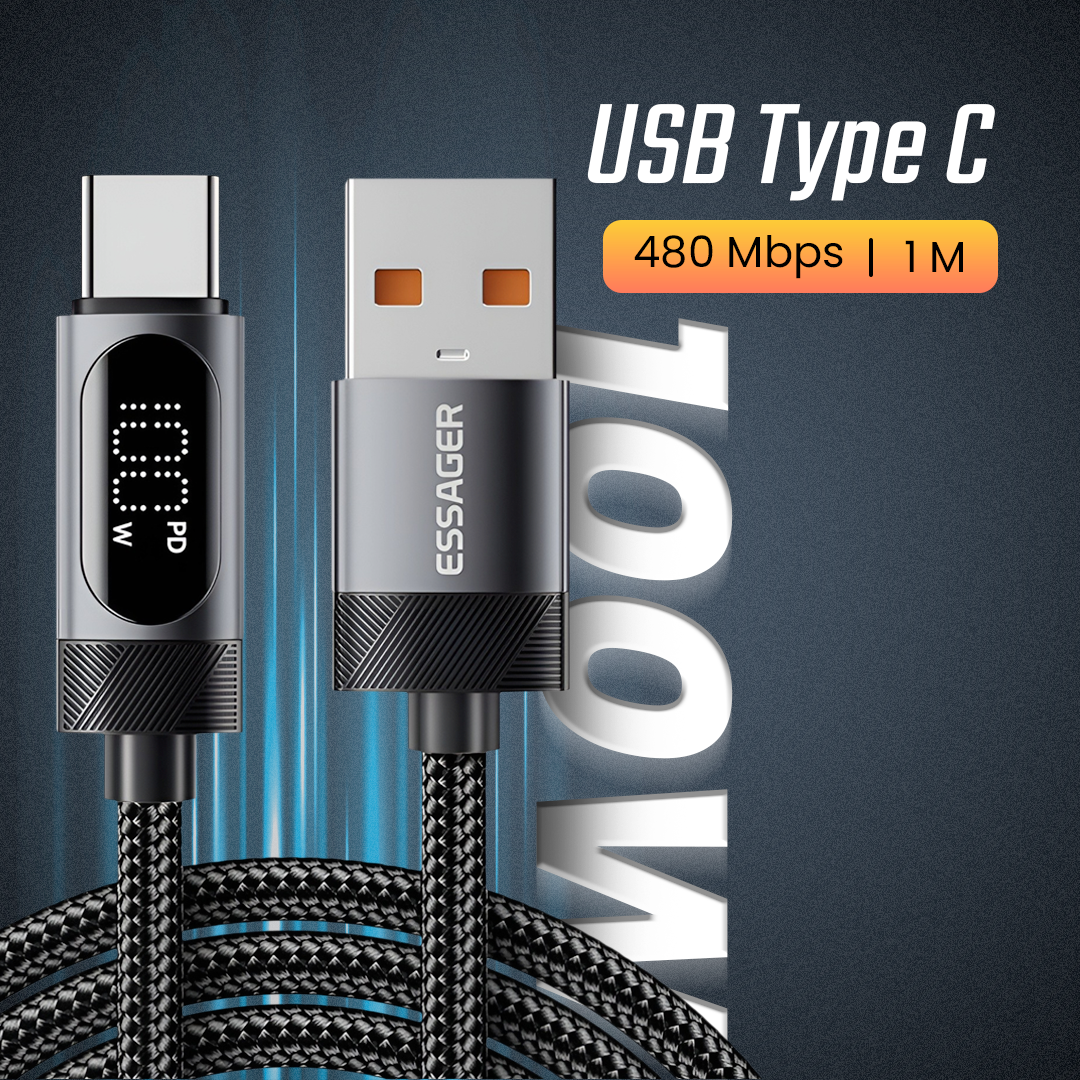 Gambar produk ESSAGER MacLe Kabel Data USB Type A to Type C Fast Charging 100W 1M - ES-X64