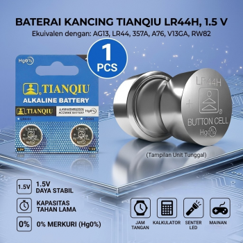 TIANQIU Baterai Kancing LR44H AG13 L1154 357 A76 1.5V Alkaline 1 PCS
