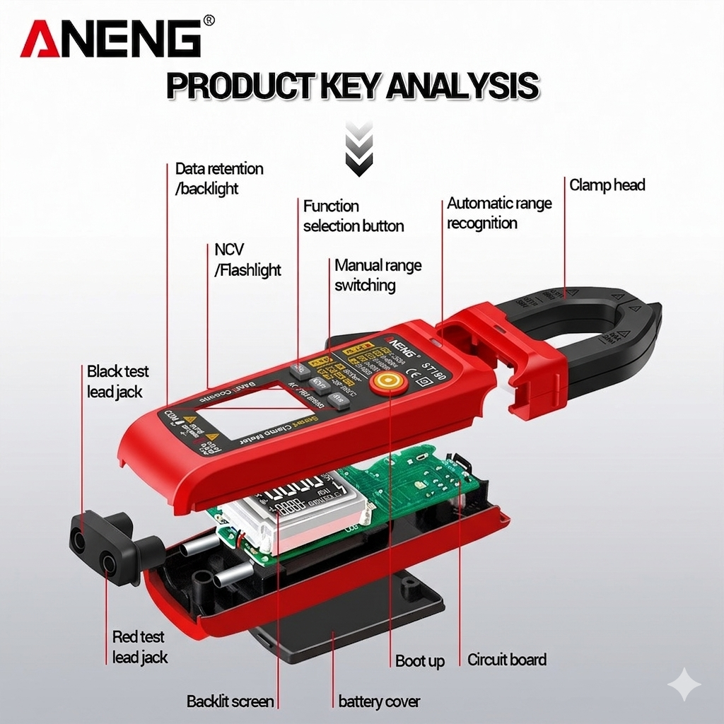 Gambar produk ANENG Digital Multimeter Tang Ampere Voltage NCV Tester Clamp - ST190