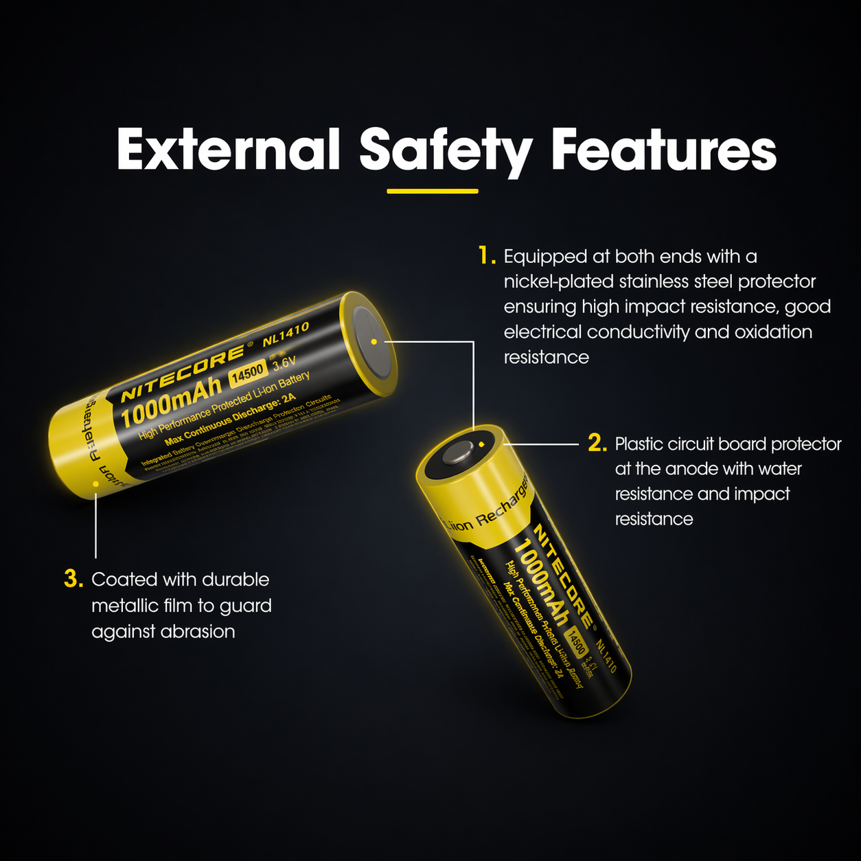 Gambar produk NITECORE Baterai Isi Ulang 14500 Li-Ion Button Top 1000mAh 3.7V 1 PCS - NL1410