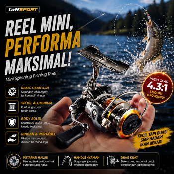 TaffSPORT Reel Pancing Mini Spinning Fishing Reel 4.3:1 100 - MN100