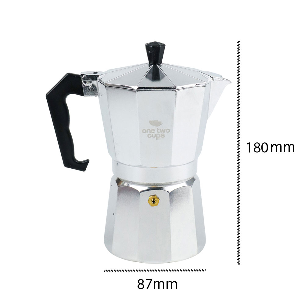 One Two Cups Moka Pot Teko Kopi Espresso Coffee Maker Stovetop 6 Cup 300ml - MX001 Gambar produk One Two Cups Moka Pot Teko Kopi Espresso Coffee Maker Stovetop 6 Cup 300ml - MX001