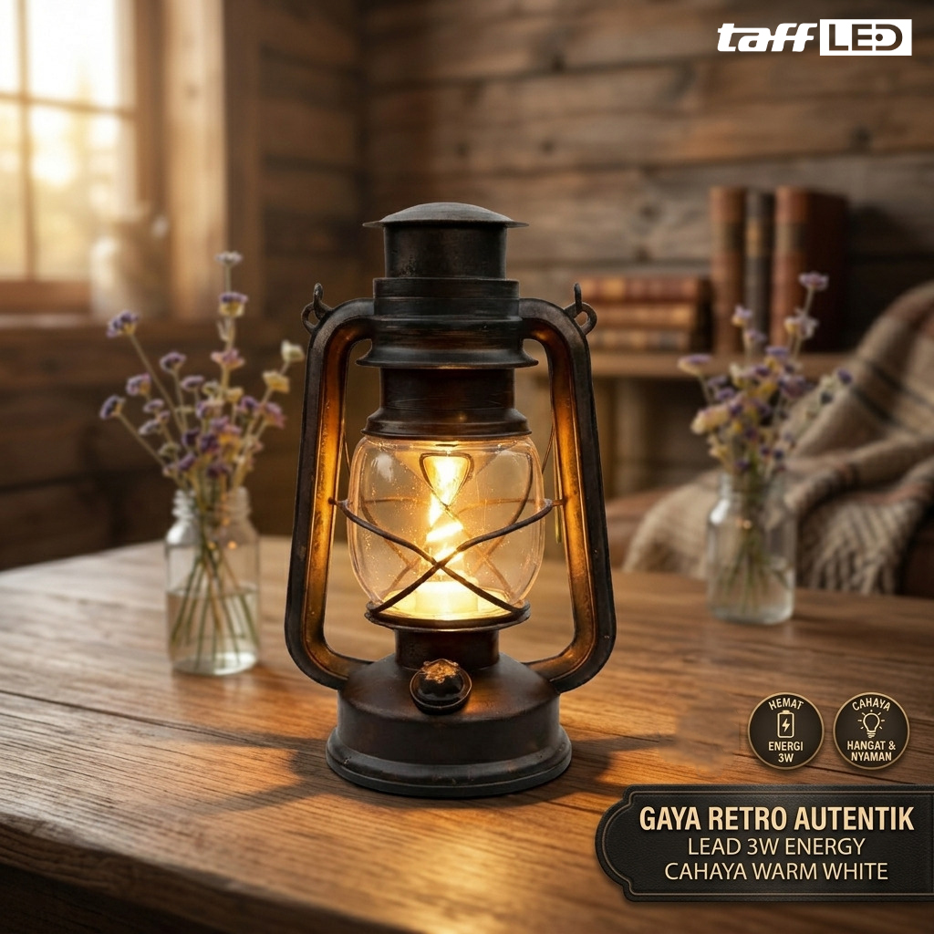 TaffLED Lampu Teplok LED Retro Kerosene Lamp Antique Warm White 3W - RZ001 Gambar produk TaffLED Lampu Teplok LED Retro Kerosene Lamp Antique Warm White 3W - RZ001 - Utama