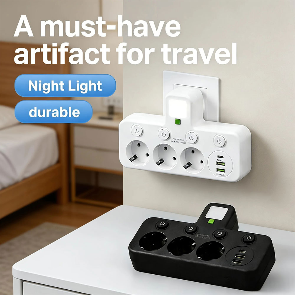 Gambar produk Taffware Stop Kontak LED Light USB Type C EU Plug 8A 250V 2200W 4 Soket - EU-8630UL