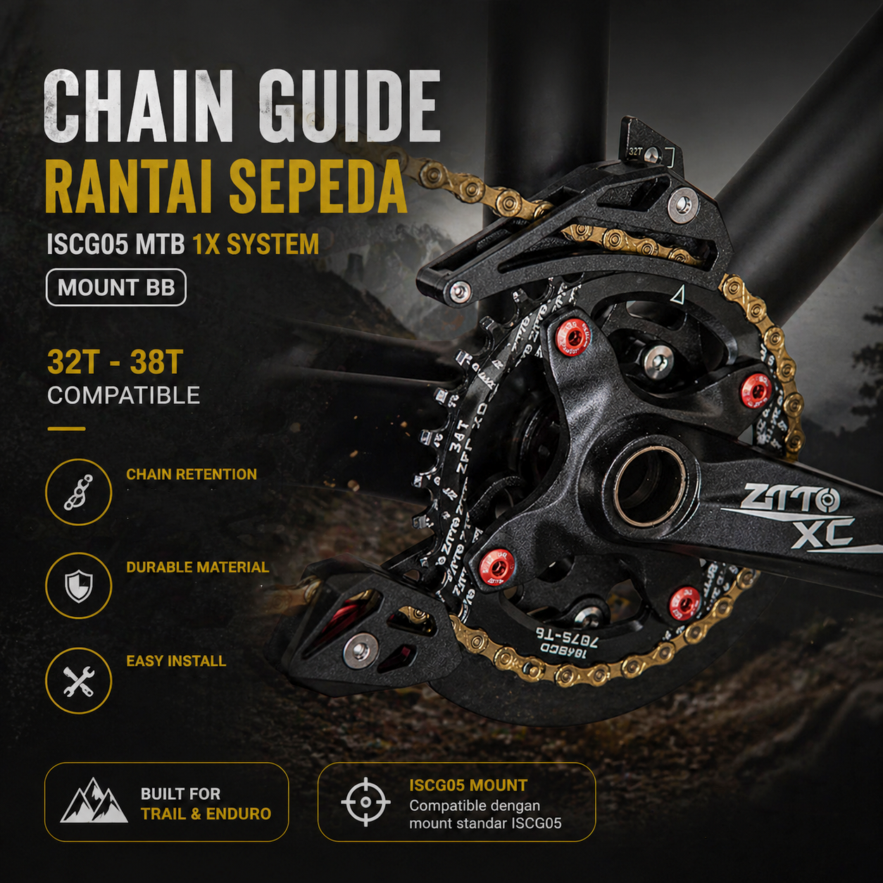 ZATO Chain Guide Rantai Sepeda ISCG05 MTB 1X System Mount BB - CG04 Gambar produk ZATO Chain Guide Rantai Sepeda ISCG05 MTB 1X System Mount BB - CG04 - Utama