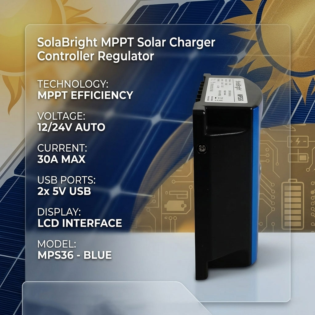 SolaBright MPPT Solar Charger Controller Regulator 2 USB LCD 12/24V 30A - MPS36 Gambar produk SolaBright MPPT Solar Charger Controller Regulator 2 USB LCD 12/24V 30A - MPS36 - 3