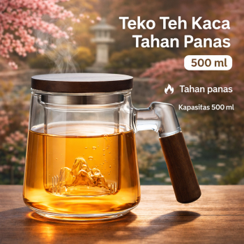 YILEGO Teko Teh Kaca Saringan Tahan Panas Api Infuser Teapot 500ml - YG500