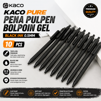 Gambar produk Kaco PURE Pena Pulpen Bolpoin Gel Black Ink 0.5mm 10 PCS - K1015