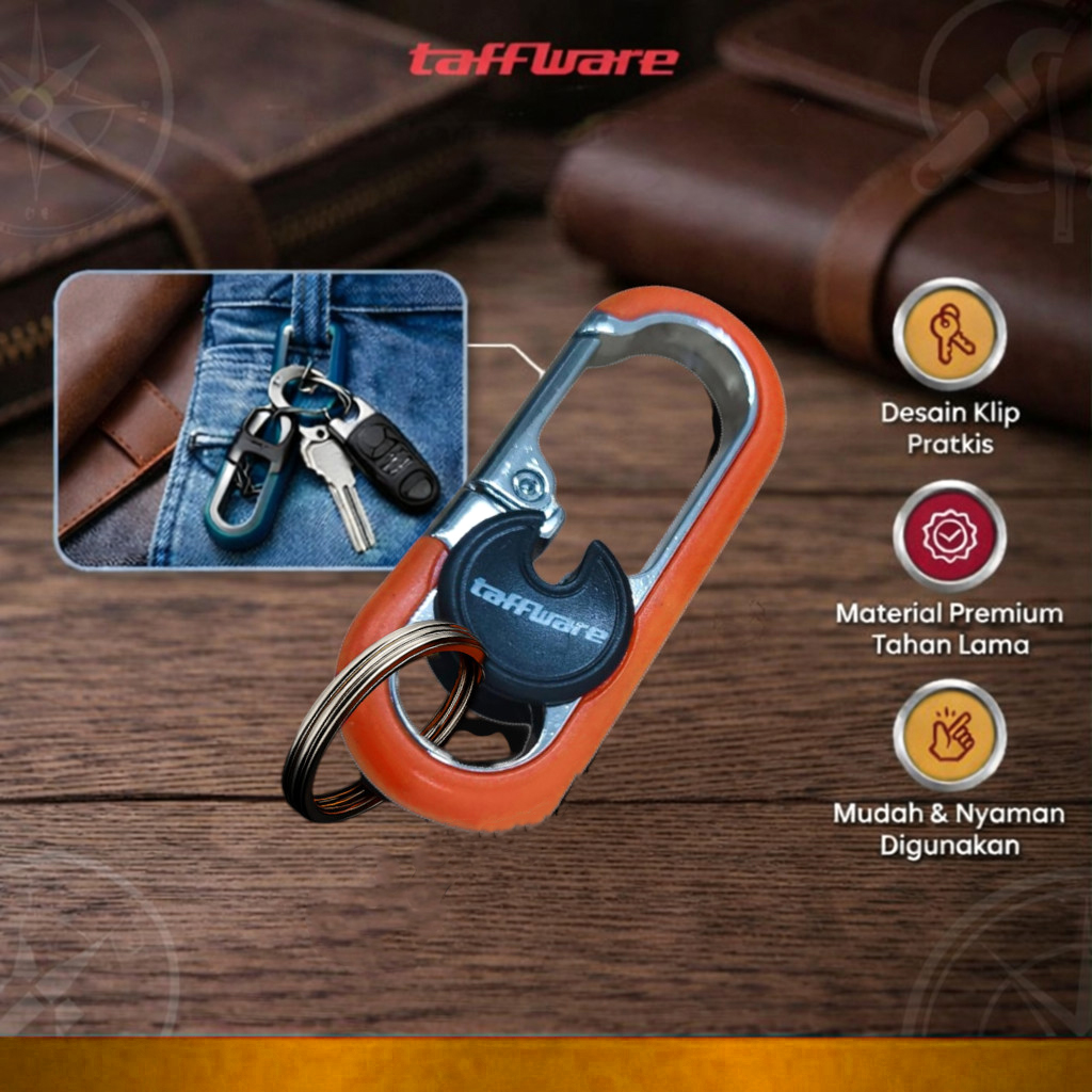 Taffware Gantungan Kunci Carabiner Keychain Clip Stainless Steel - A3746 Gambar produk Taffware Gantungan Kunci Carabiner Keychain Clip Stainless Steel - A3746