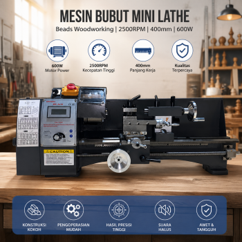 Taffware Mesin Bubut Mini Lathe Beads Woodworking 2500RPM 400mm 600W - MX-8x16
