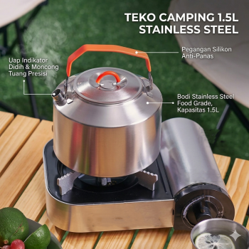 TaffSPORT Teko Camping Outdoor Teapot Kettle Stainless Steel - HWSH1.5