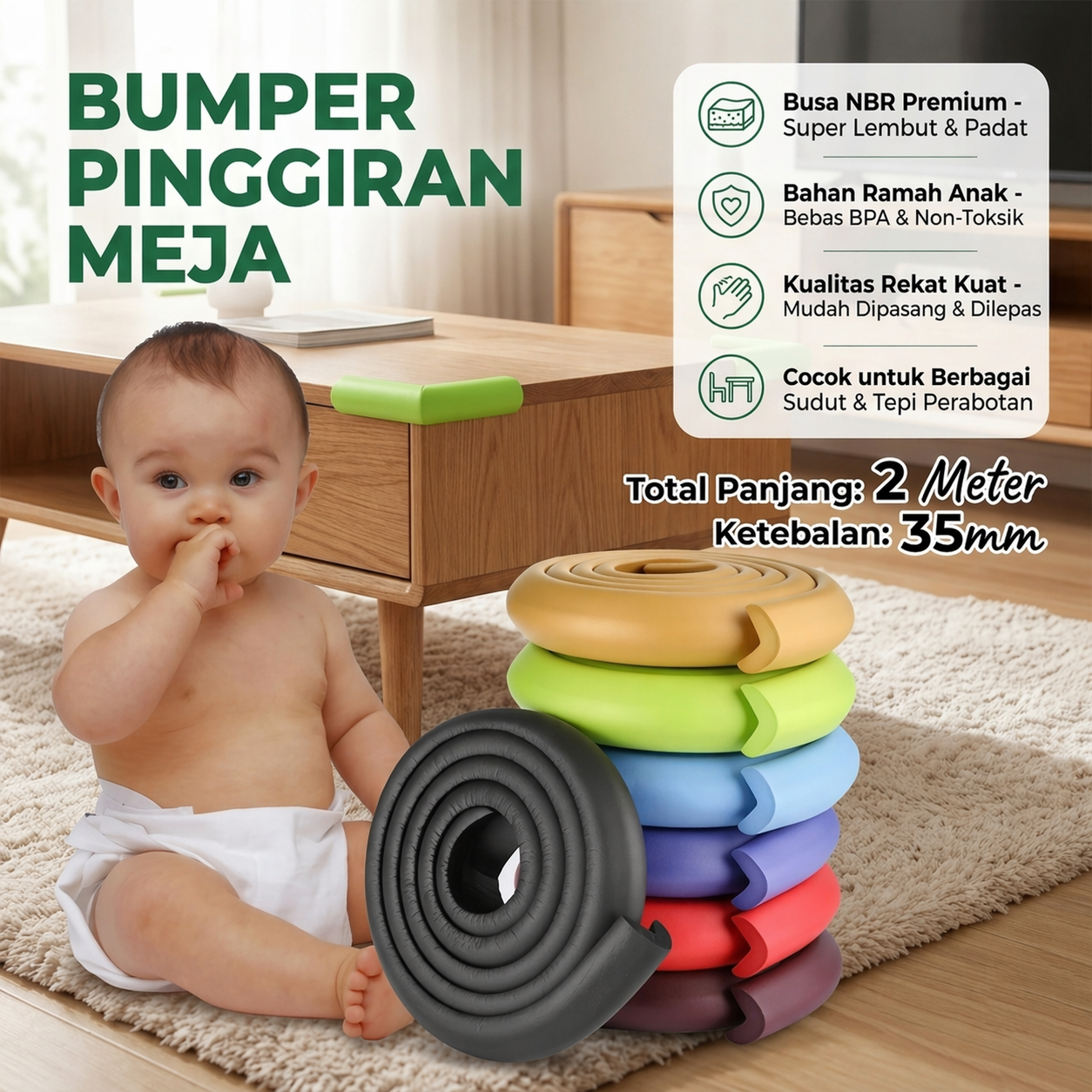 Gambar produk TaffHOME Bumper Pinggiran Meja Baby Safety Table Edge Corner Guard 2M 35mm - L-8104 - Utama
