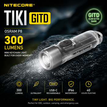NITECORE Senter LED Mini Glow In The Dark OSRAM P8 IP66 300 Lumens - TIKI GITD