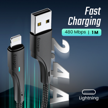 ESSAGER Kabel Data USB A to Lightning Fast Charging Braided LED 2.4A - ES-X13