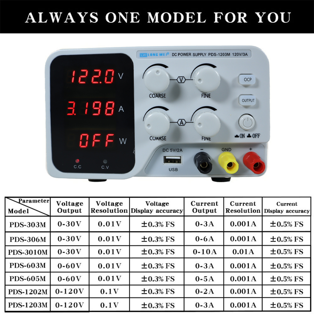 Gambar produk LONGWEI Power Supply Adjustable DC Variable Voltage 120V 3A 360W - PDS-1203M