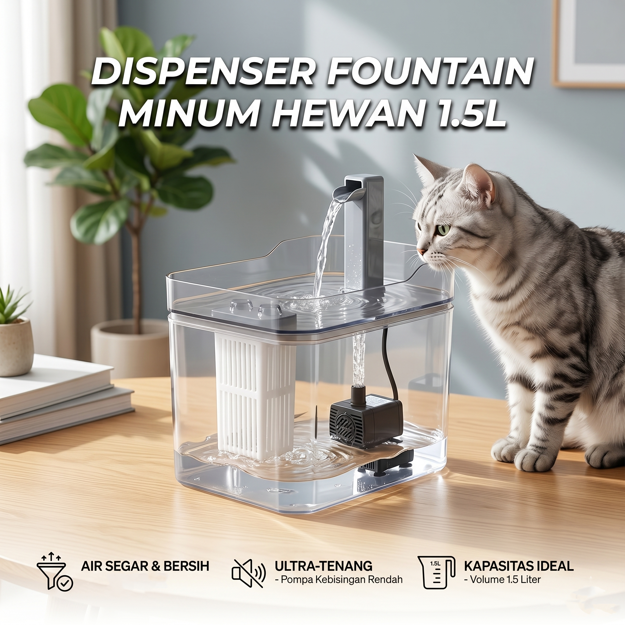 ISFRIDAY Pet Water Dispenser Fountain Tempat Minum Kucing Anjing 1.5L - IF299 Gambar produk ISFRIDAY Pet Water Dispenser Fountain Tempat Minum Kucing Anjing 1.5L - IF299 - Utama
