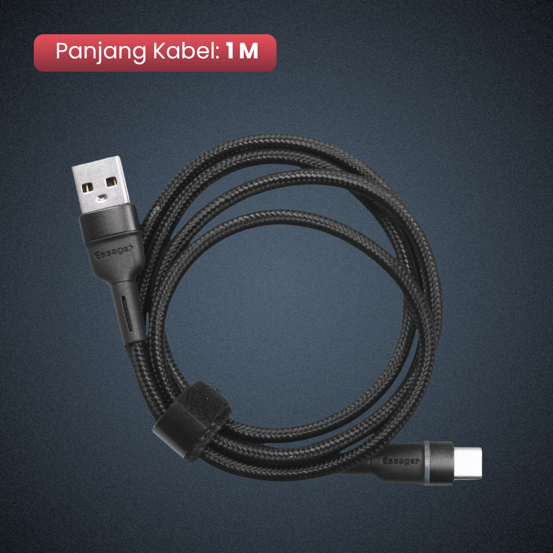 ESSAGER Kabel Data USB A to USB Type C Fast Charging Braided LED 3A 1M - ES-X17 Gambar produk ESSAGER Kabel Data USB A to USB Type C Fast Charging Braided LED 3A 1M - ES-X17