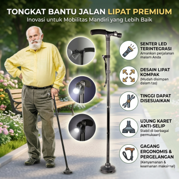 Magic Cane Tongkat Bantu Jalan Lipat LED Adjustable 4 Kaki Anti Slip - EL-0087