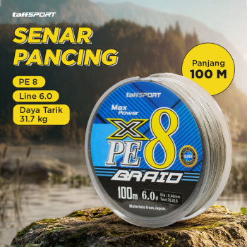 TaffSPORT Senar Pancing PE 8 Braided Strand Fishing Line 100M - X8