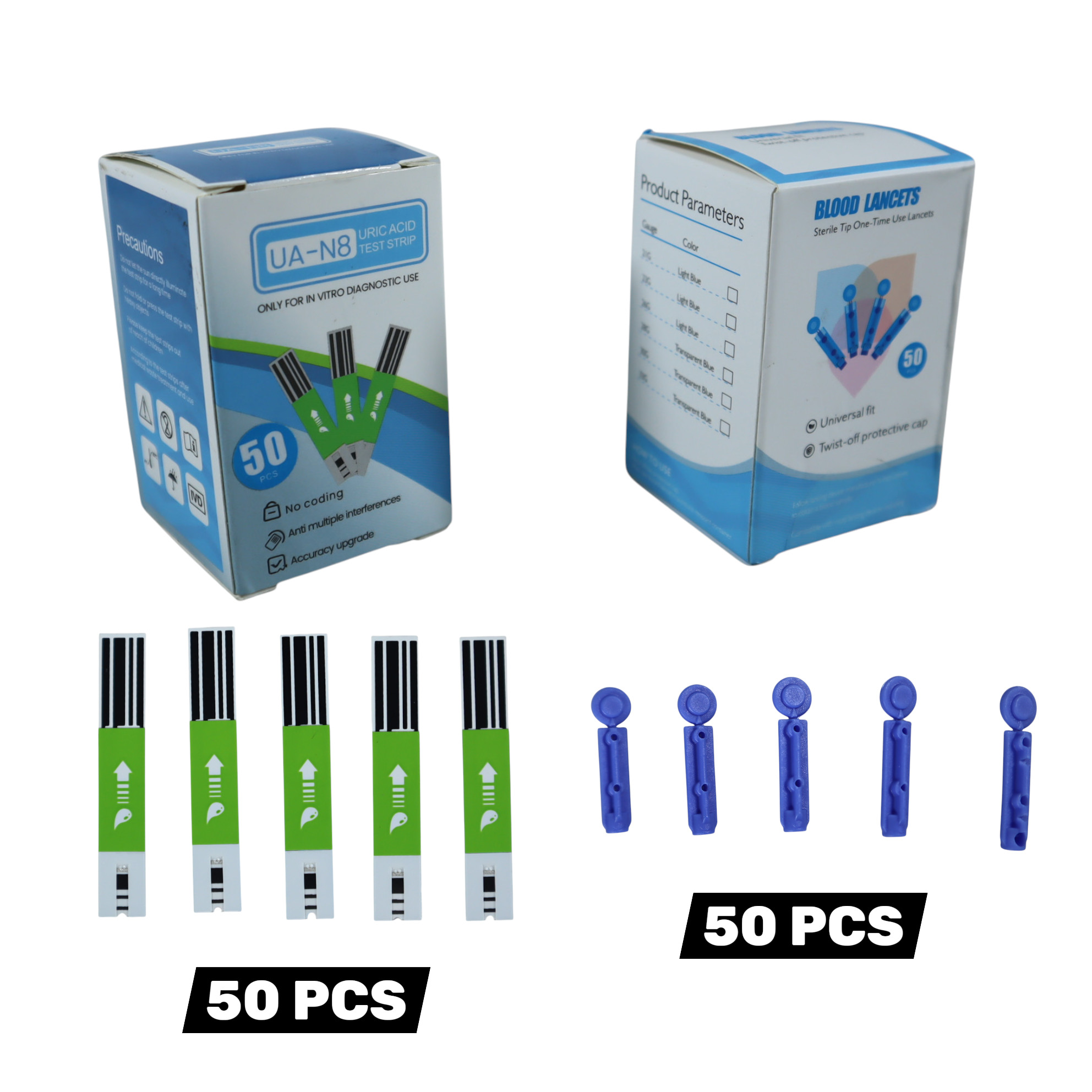 HUAHONG Strip Lancet Cek Asam Urat Uric Acid Test 50 PCS GUP T6 T3 W5 - UA-N8 Gambar produk HUAHONG Strip Lancet Cek Asam Urat Uric Acid Test 50 PCS GUP T6 T3 W5 - UA-N8