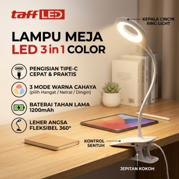 TaffLED Lampu Meja Belajar Jepit LED Night Light 3 Mode Warna 1200mAh - 8102E
