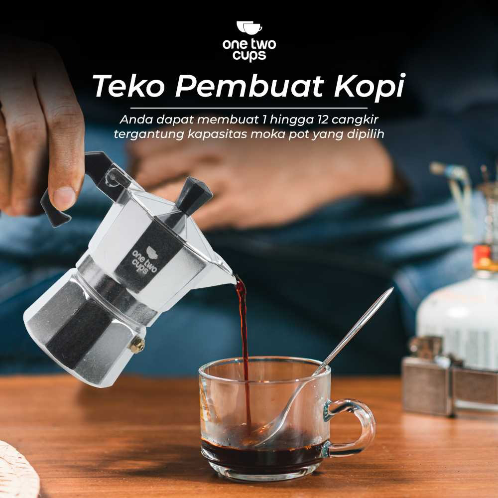 One Two Cups Moka Pot Teko Kopi Espresso Coffee Maker Stovetop 1 Cup 50ml - MX001 Gambar produk One Two Cups Moka Pot Teko Kopi Espresso Coffee Maker Stovetop 1 Cup 50ml - MX001