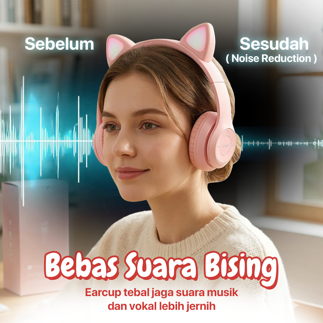 Fuloophi Headphone Bluetooth 5.0 Cat Ear 9D Sound Foldable 150mAh - P47M Gambar produk Fuloophi Headphone Bluetooth 5.0 Cat Ear 9D Sound Foldable 150mAh - P47M
