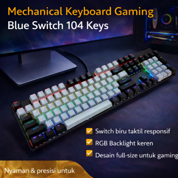 YMDK Mechanical Keyboard Gaming LED Wired Blue Switch 104 Keys - K135