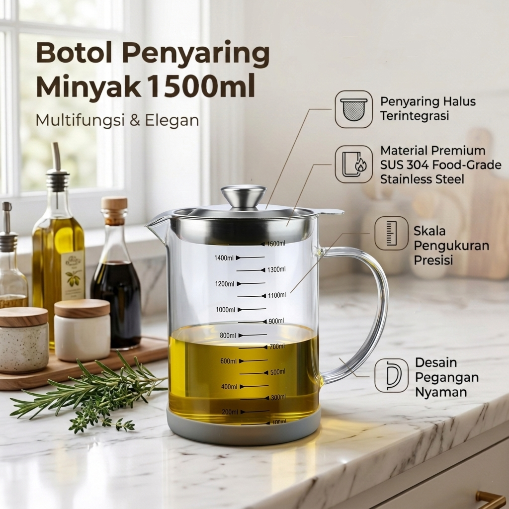 ACEITE Botol Wadah Penyaring Minyak Goreng Kaca Tahan Panas 1500ml - FL26 Gambar produk ACEITE Botol Wadah Penyaring Minyak Goreng Kaca Tahan Panas 1500ml - FL26 - Utama