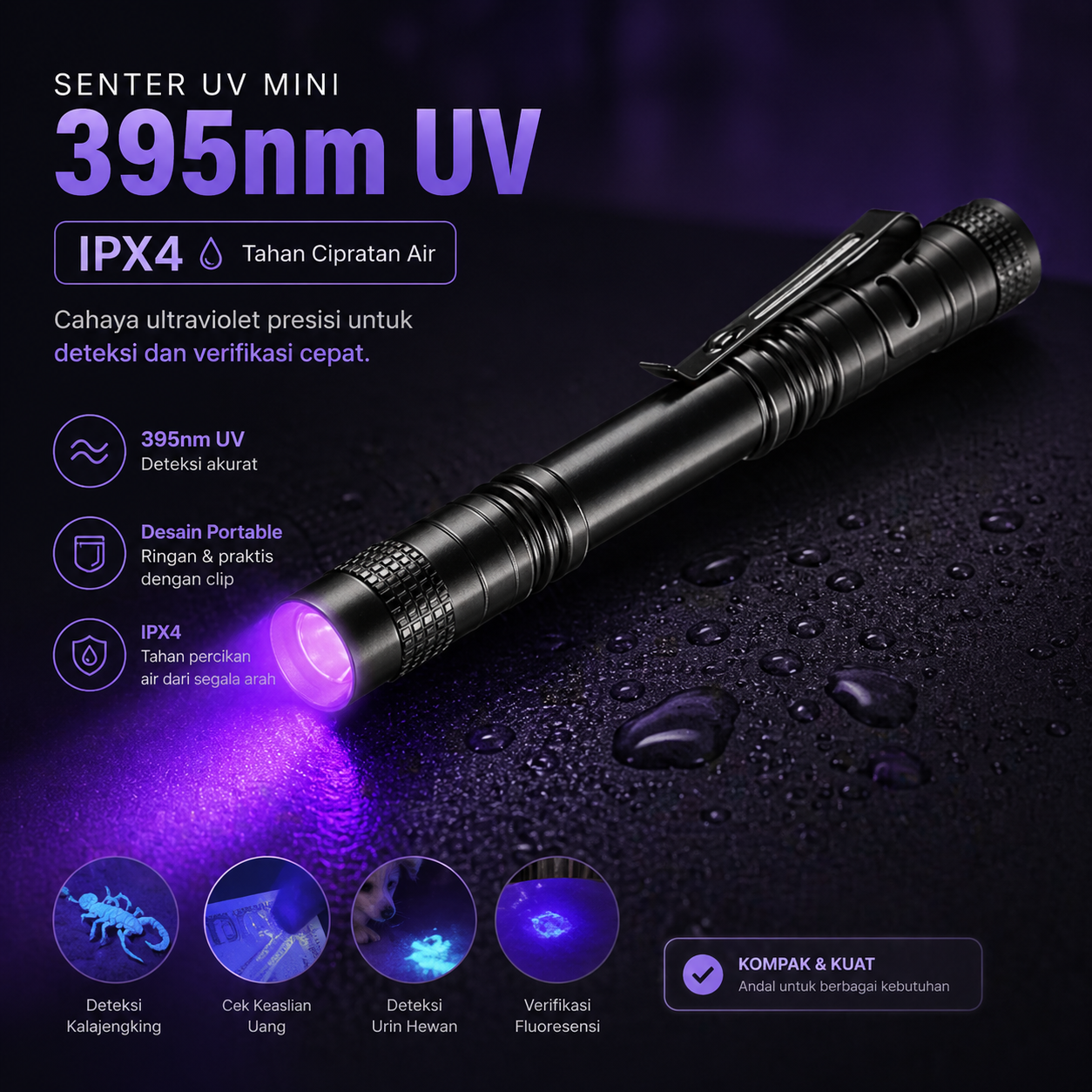 XIWANGFIRE Senter UV Ultraviolet Mini Flashlight Light Pen 395nm IPX4 - XF395 Gambar produk XIWANGFIRE Senter UV Ultraviolet Mini Flashlight Light Pen 395nm IPX4 - XF395 - Utama