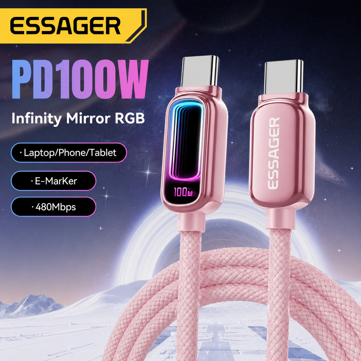 Gambar produk ESSAGER Kabel Data Type C to Type C Fast Charging PD QC 3.1 5A 100W 1M - ES-X81