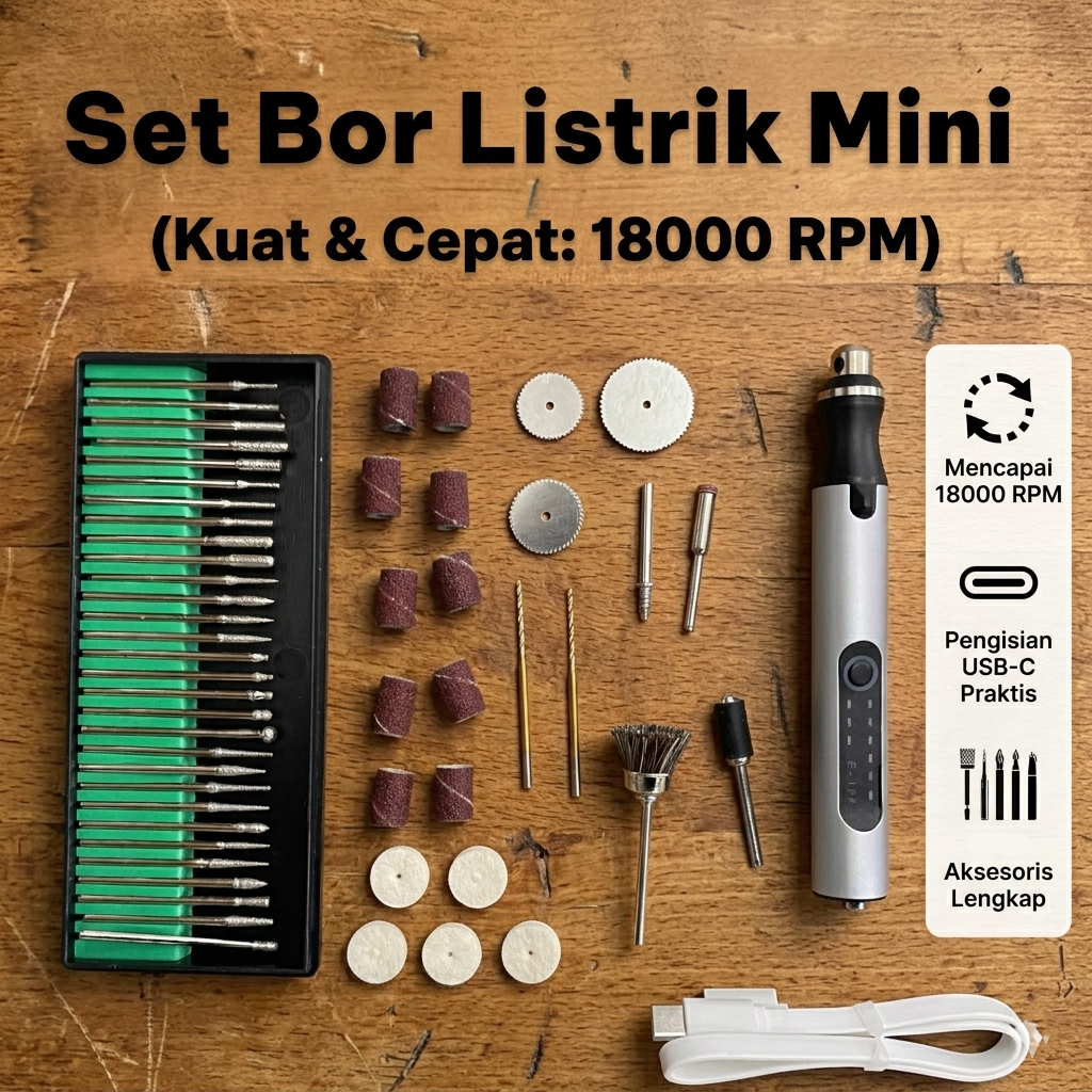 Gambar produk FMA Bor Listrik Mini Cordless Rotary Tool Kit USB 18000RPM - E108 - Utama