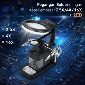Pegangan Solder dengan Kaca Pembesar LED Welding Magnifier 2.5X/4X/16X - TE-803