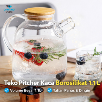 One Two Cups Teko Pitcher Kaca Borosilikat Tahan Panas Water Jug 1.1L - TP-760