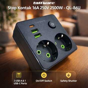 Taffware Stop Kontak USB Type-C Port EU Plug 16A 250V 2500W - QL-86U