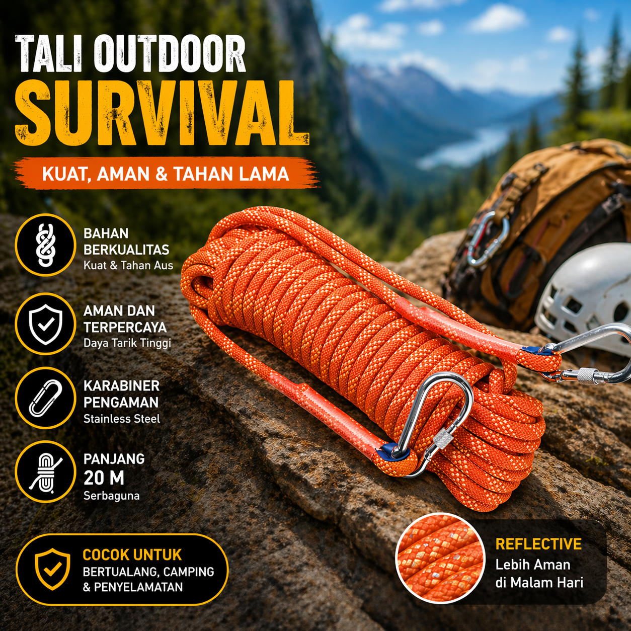 RayMING Tali Outdoor Darurat Panjat Tebing Survival Fire Rope 20M - RM-20 Gambar produk RayMING Tali Outdoor Darurat Panjat Tebing Survival Fire Rope 20M - RM-20 - Utama