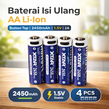 XTAR Baterai Isi Ulang AA Li-Ion Button Top 2450mAh 1.5V 2A 4 PCS - X4C-V2