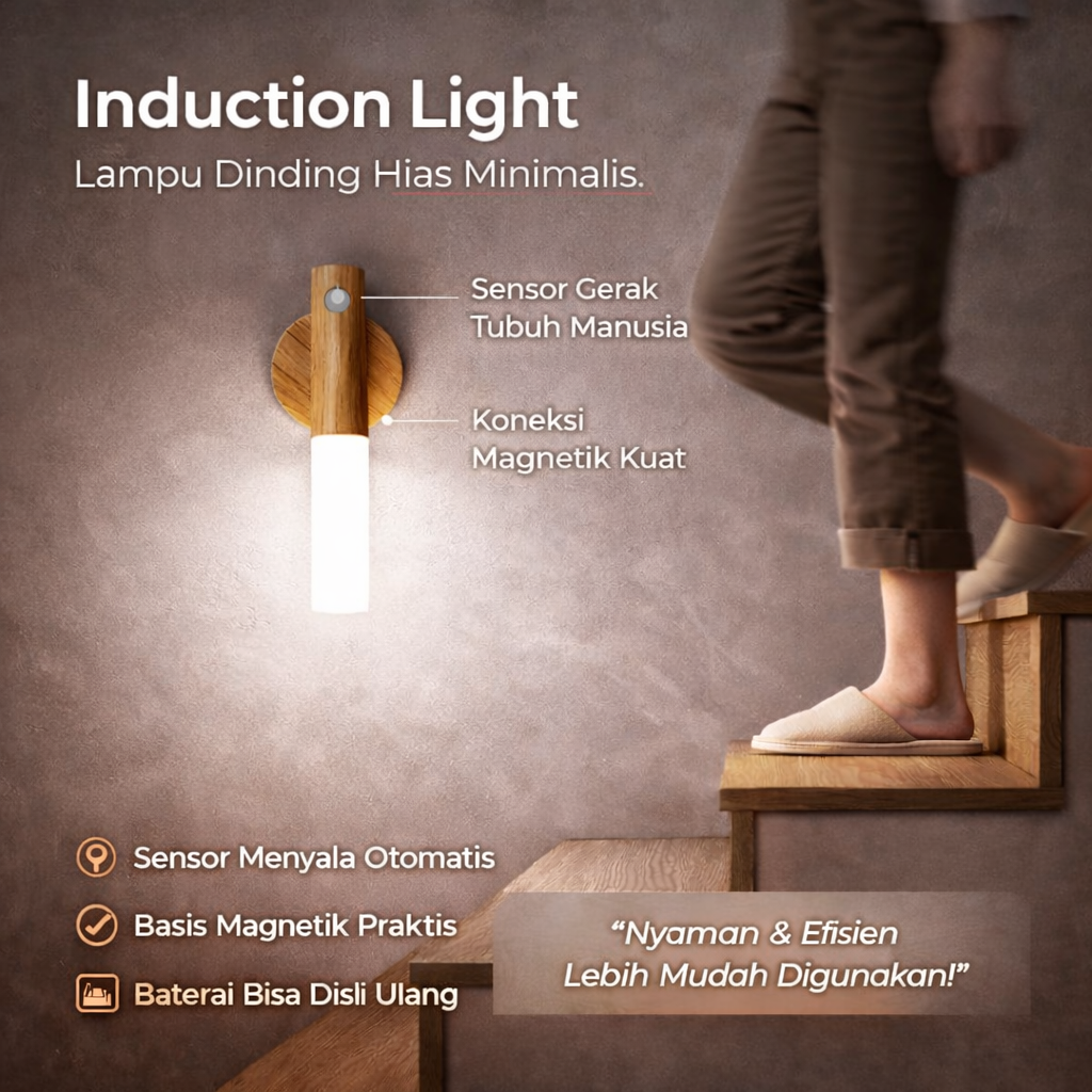 CETAN Lampu Dinding Hias LED Body Sensing Light Indoor Natural White - HB002 Gambar produk CETAN Lampu Dinding Hias LED Body Sensing Light Indoor Natural White - HB002