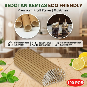 Alloet Sedotan Kertas Steril Paper Straw Eco Friendly 6x197mm 100 PCS - AL-19