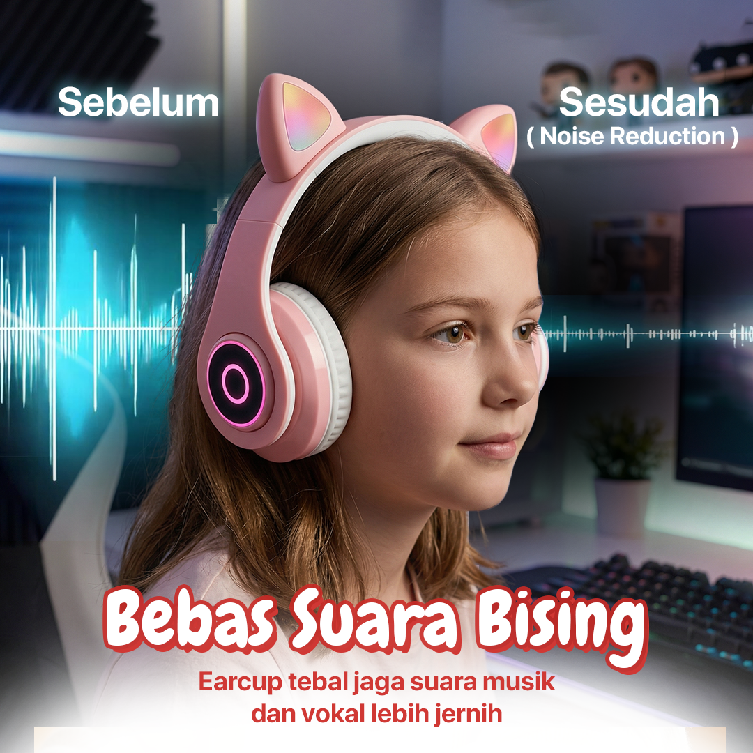 RLoop Headphone Bluetooth 5.0 Cute Cat Ear LED RGB TF Port 400mAh - LX-B39A Gambar produk RLoop Headphone Bluetooth 5.0 Cute Cat Ear LED RGB TF Port 400mAh - LX-B39A