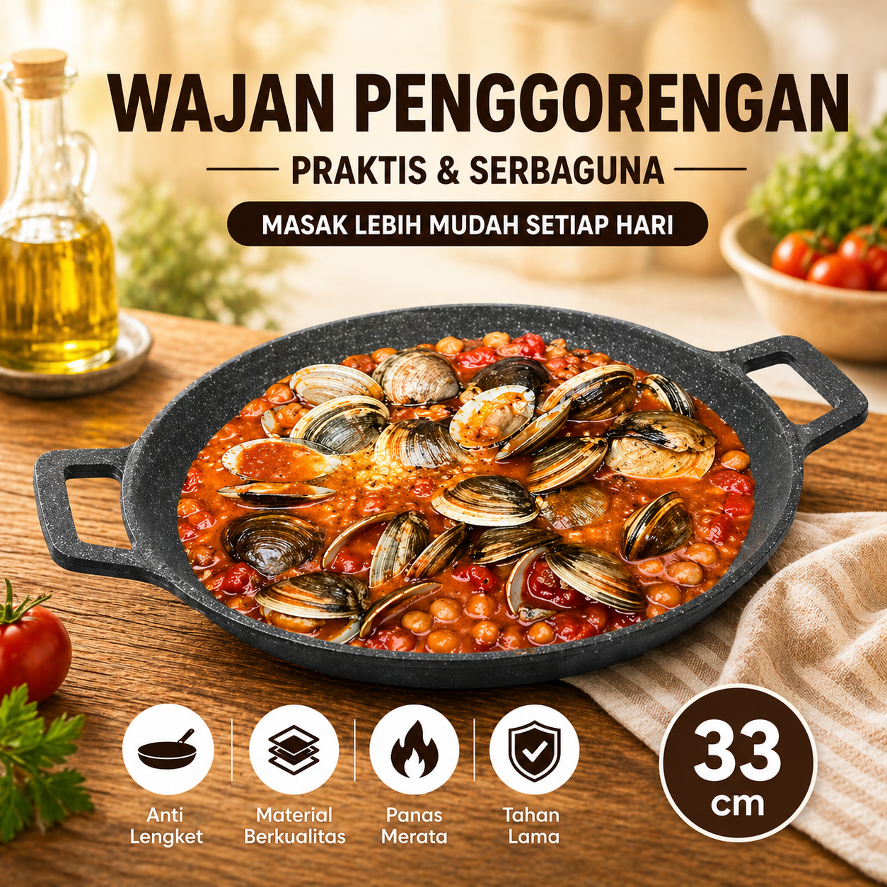 Rotisserie Wajan Penggorengan Wok Pan Anti Lengket 33cm - C0045 Gambar produk Rotisserie Wajan Penggorengan Wok Pan Anti Lengket 33cm - C0045 - Utama