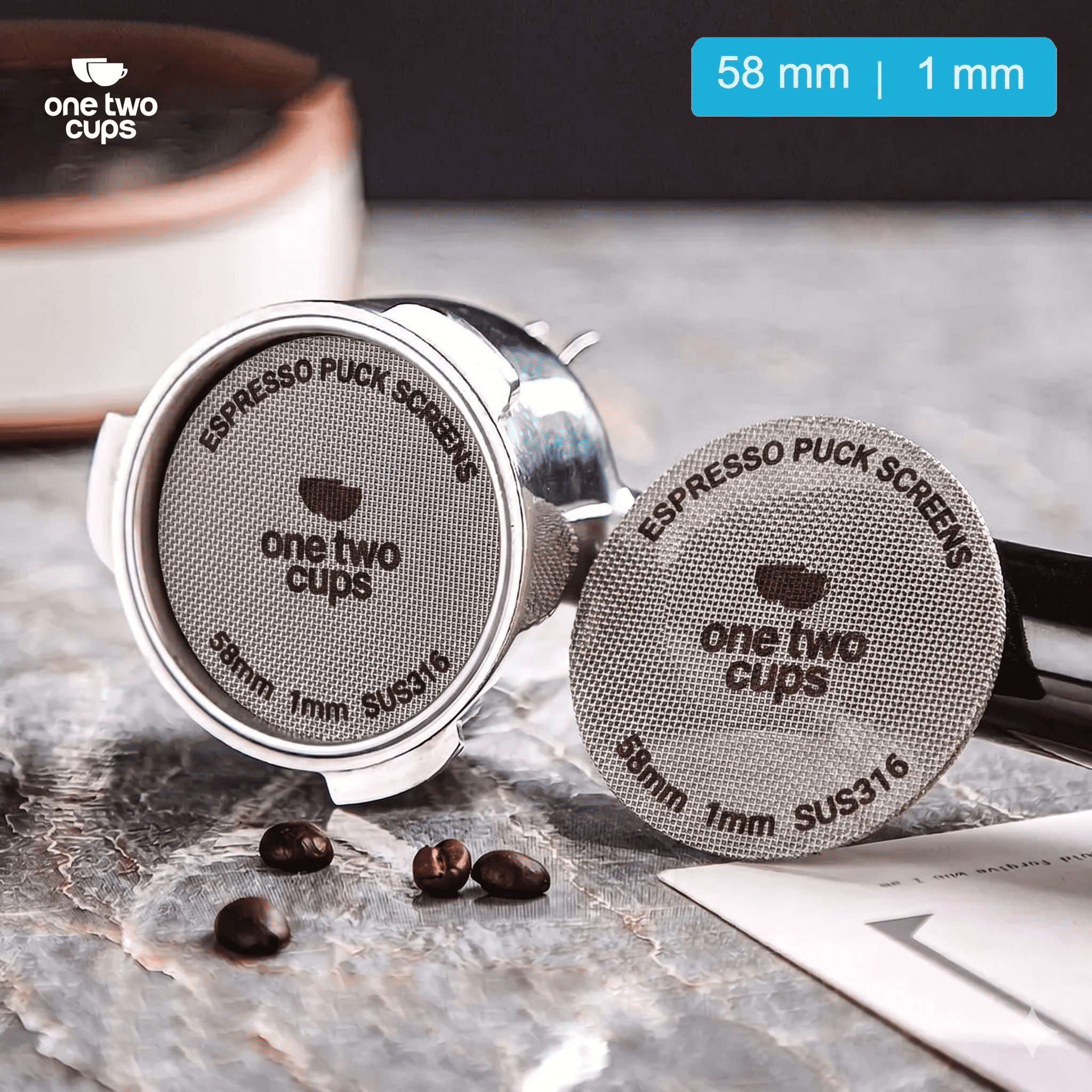 Gambar produk One Two Cups Puck Screen Portafilter Espresso Machine 150 Micron 58mm 1mm - SUS3