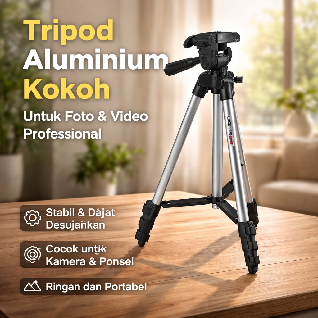 TaffSTUDIO Tripod Kamera Aluminium 1M Universal with Smartphone Holder - 3110 Gambar produk TaffSTUDIO Tripod Kamera Aluminium 1M Universal with Smartphone Holder - 3110