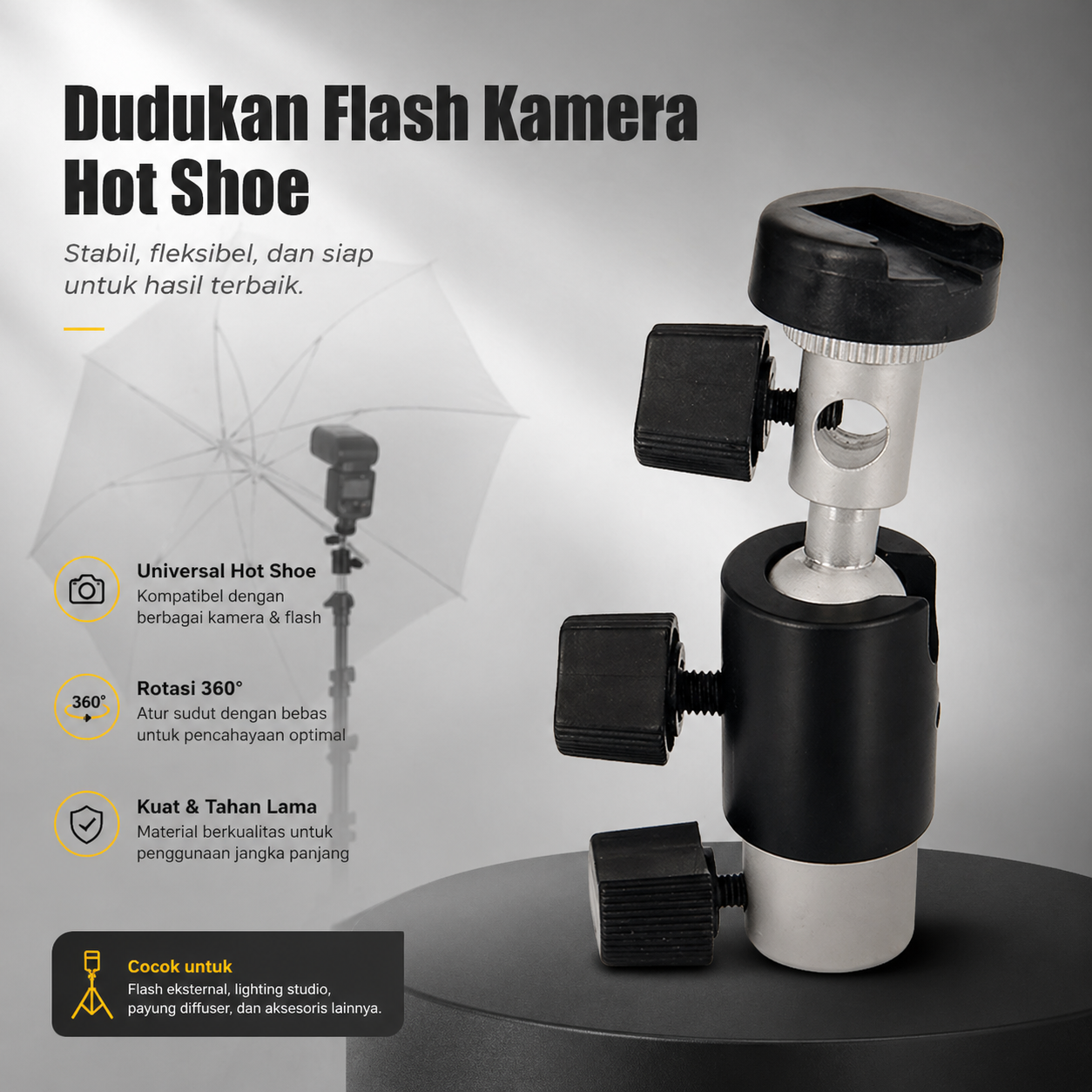 BINYEAE Dudukan Flash Kamera Hot Shoe Ball for Studio Tripod Type D - QM3623 Gambar produk BINYEAE Dudukan Flash Kamera Hot Shoe Ball for Studio Tripod Type D - QM3623 - Utama