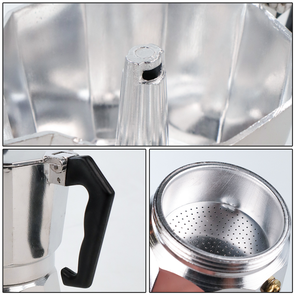 One Two Cups Moka Pot Teko Kopi Espresso Coffee Maker Stovetop 6 Cup 300ml - MX001 Gambar produk One Two Cups Moka Pot Teko Kopi Espresso Coffee Maker Stovetop 6 Cup 300ml - MX001