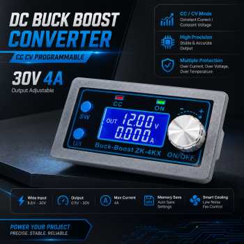 Module DC Buck Boost Converter CC CV Programmable 30V 4A with Display - ZK-4KX