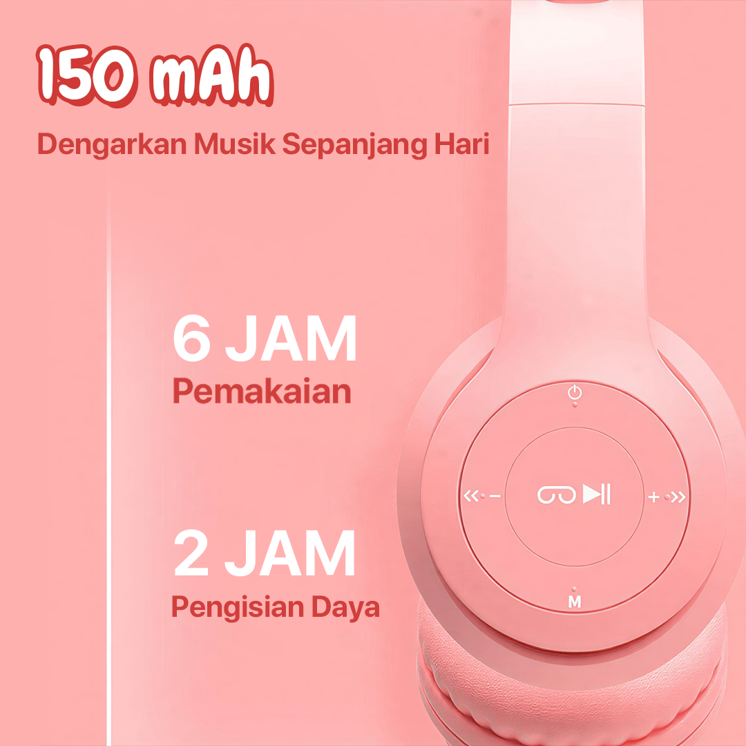 Fuloophi Headphone Bluetooth 5.0 Cat Ear 9D Sound Foldable 150mAh - P47M Gambar produk Fuloophi Headphone Bluetooth 5.0 Cat Ear 9D Sound Foldable 150mAh - P47M