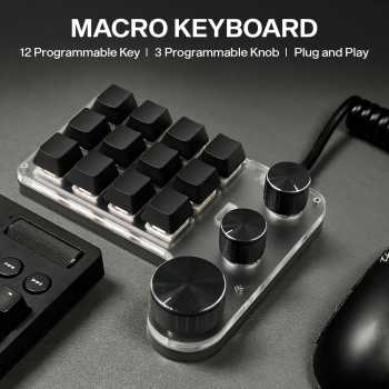 Gambar produk MagiDeal Macro Keyboard Wired Mechanical Shortcut Gaming 12 Key 3 Knob 12 Tombol 3 Knob - MD-12B