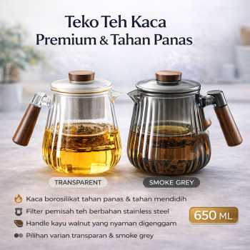 ECHOU Teko Kaca Borosilikat Tahan Panas Handle Walnut Tea Filter 650ml - GPN550