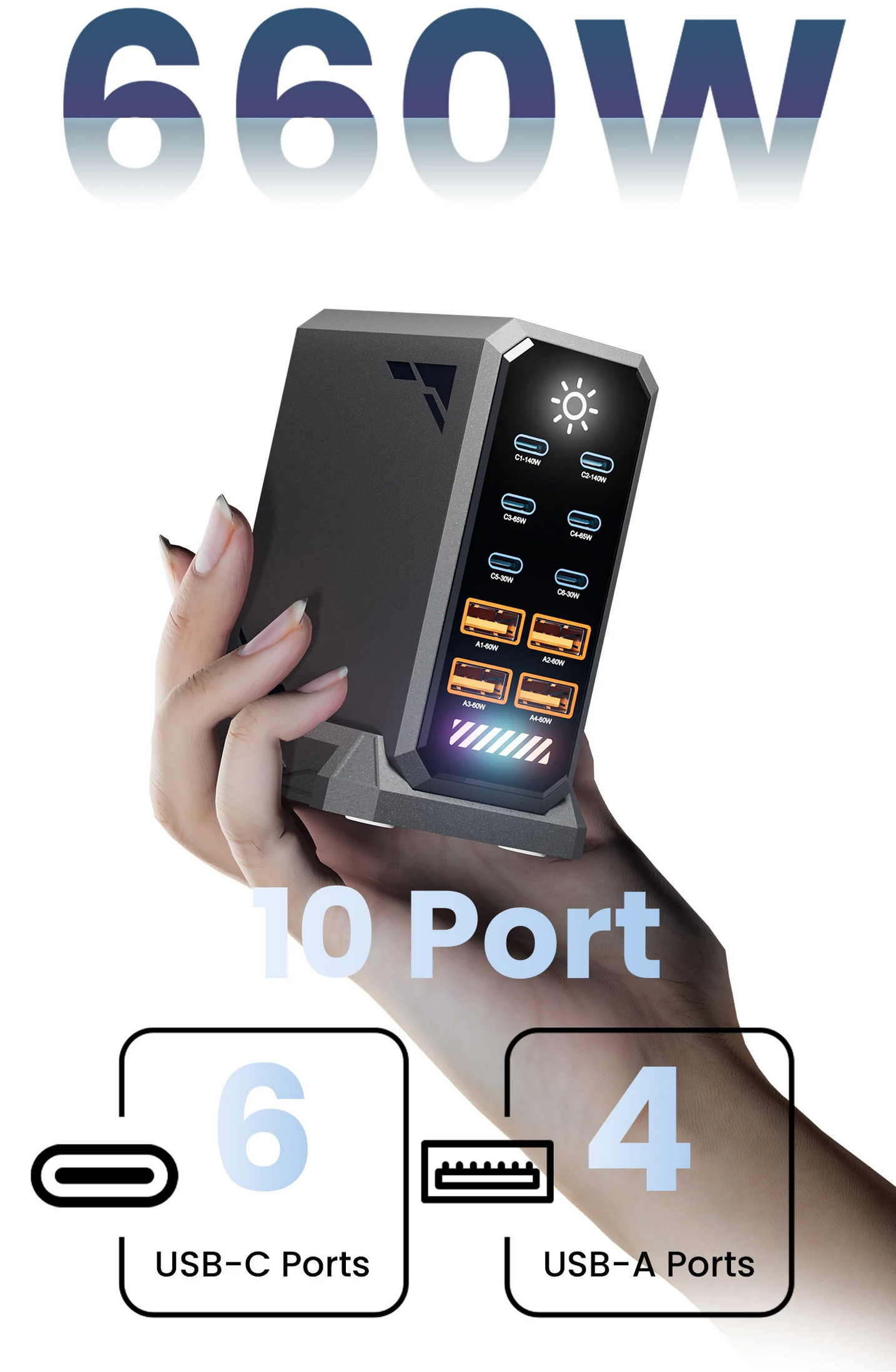 Gambar produk Taffware Charger Station Fast Charge Touch USB Type C GaN 10Port 660W - HW18